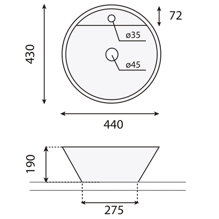 Lavabo sobre encimera Bruntec Montpelier Croquis 2
