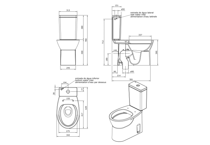 Pack inodoro + bidé Unisan Sanindusa Easy Croquis 7