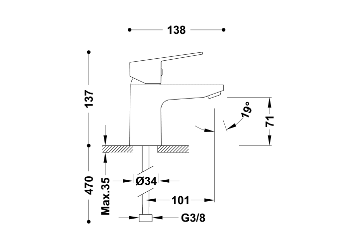 Grifo de lavabo Tres Base Croquis 1