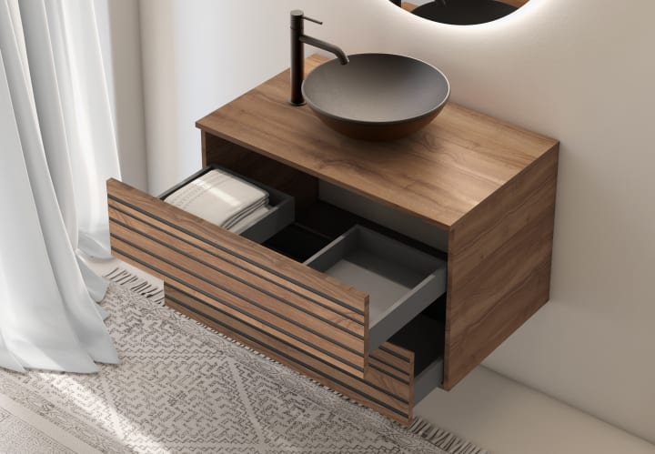 Mueble de baño con encimera de madera Bruntec Kora Detalle 2