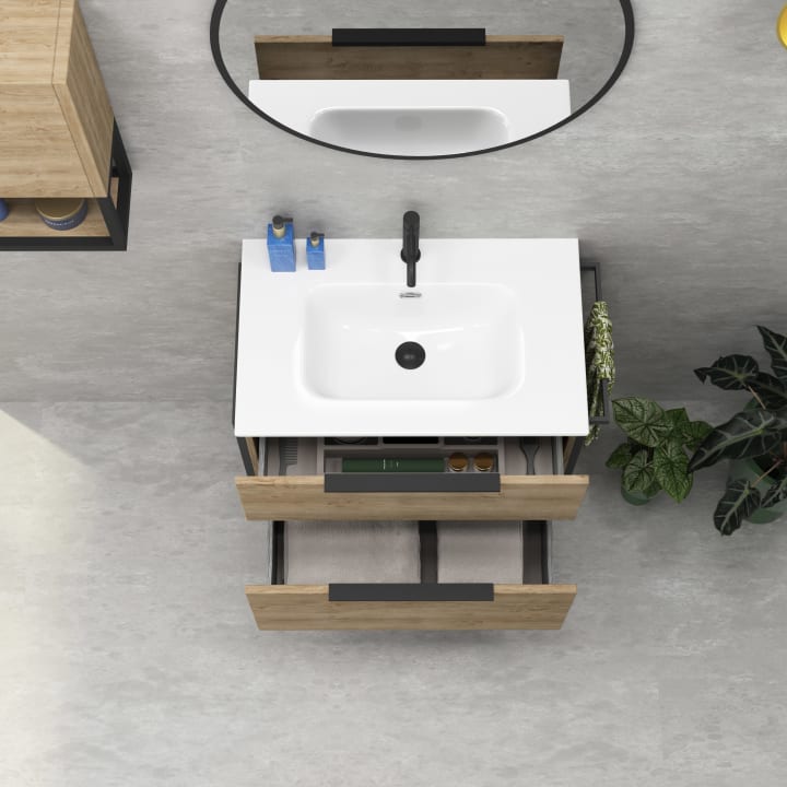 Conjunto mueble de baño fondo reducido 39cm Coycama Comet tirador cromo Detalle 5