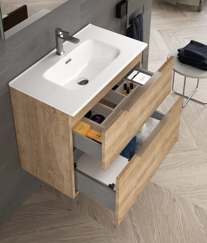 Conjunto mueble de baño fondo reducido 39cm Coycama Comet tirador cromo Detalle 3
