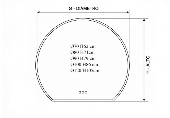 Espejo media luna con luz LED Bruntec Zoni Croquis 10
