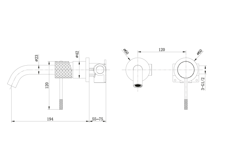 Pack grifo de lavabo empotrado Génova Imex + Válvula click-clack Croquis 9
