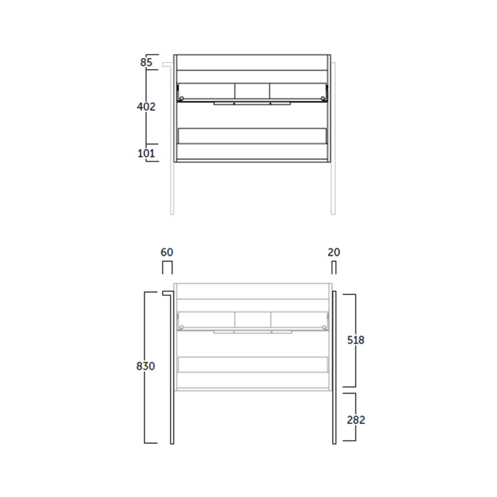 Mueble de baño Coycama Galsaky industrial Croquis 12