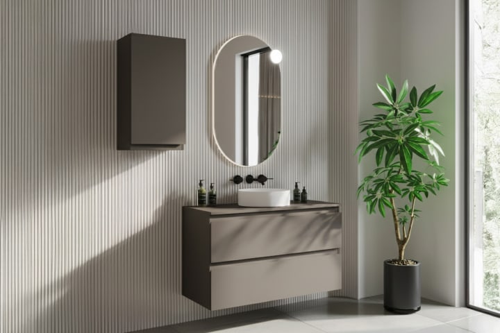 Mueble de baño MDF lacado con encimera de madera Bruntec Vilma Principal 4