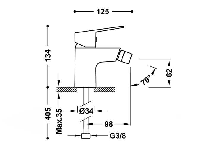 Grifo de bidé Tres Base Croquis 1