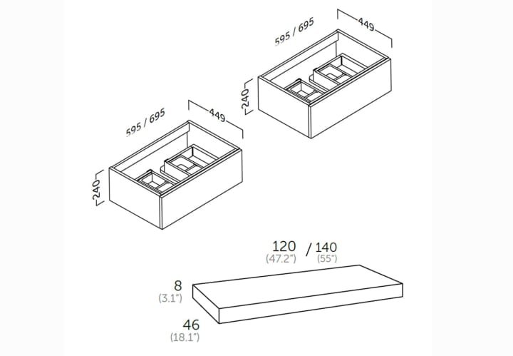 Mueble de baño con encimera de madera Coycama Landes Croquis 6