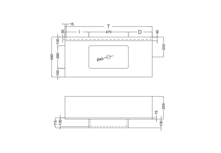 Lavabo suspendido con mural Coycama Ambar Croquis 3