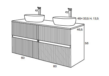 Conjunto mueble de baño con lavabo sobre encimera Sanchís Etna Croquis 4
