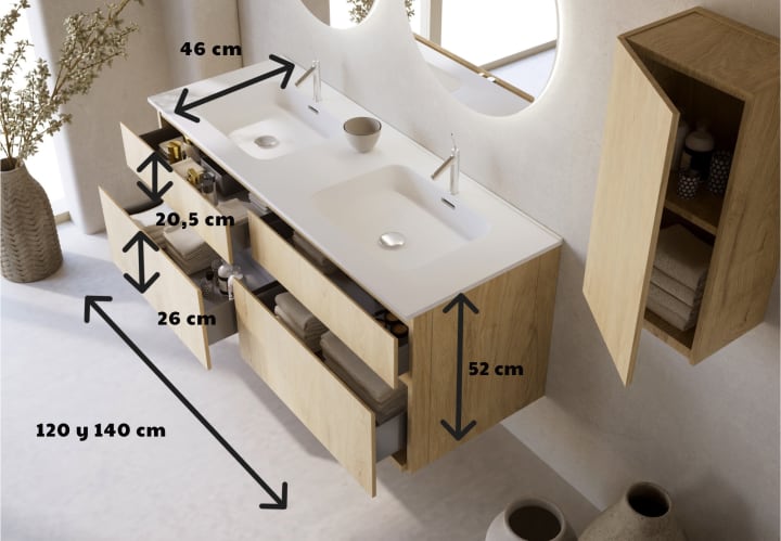 Conjunto de mueble de baño madera maciza Bruntec Alpes 7 Croquis 5