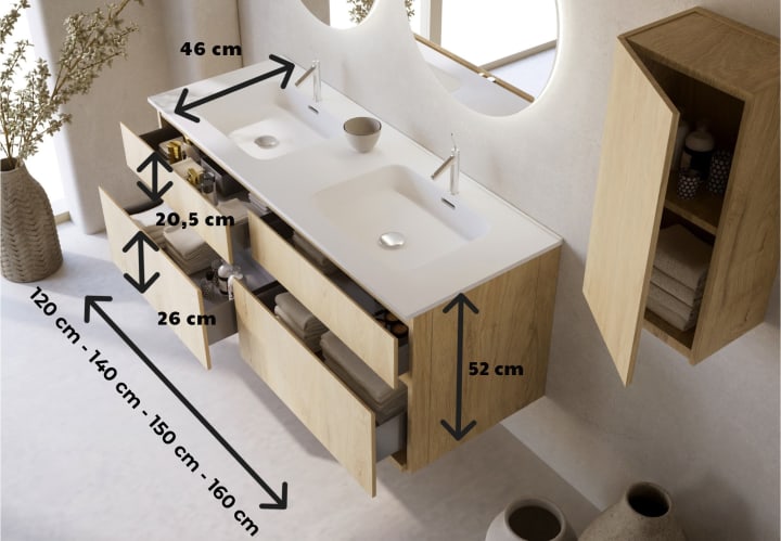 Conjunto de mueble de baño madera maciza Bruntec Alpes 7 Croquis 5