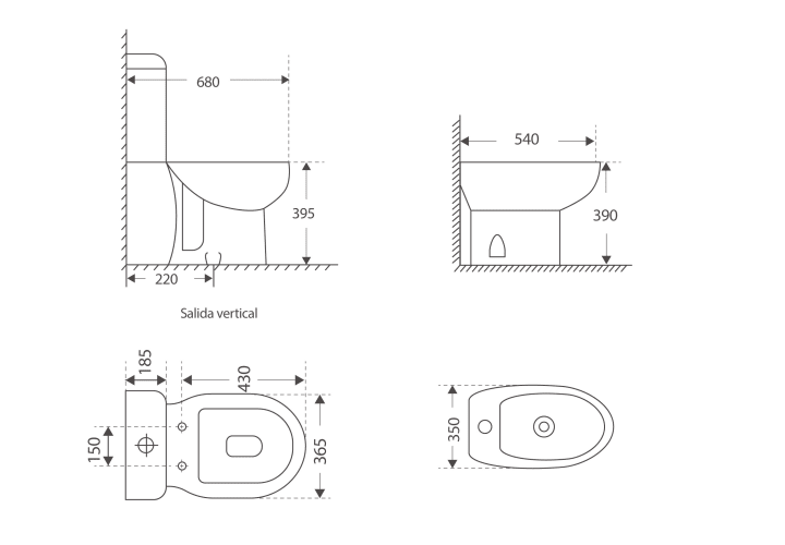 Pack Inodoro + bidé Bruntec New Bolonia Croquis 4