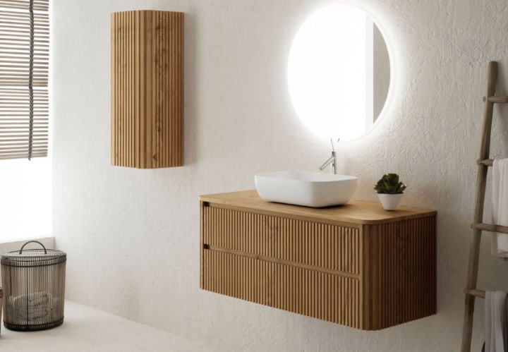 Mueble de baño con encimera de madera maciza Bruntec Baviera Principal 1