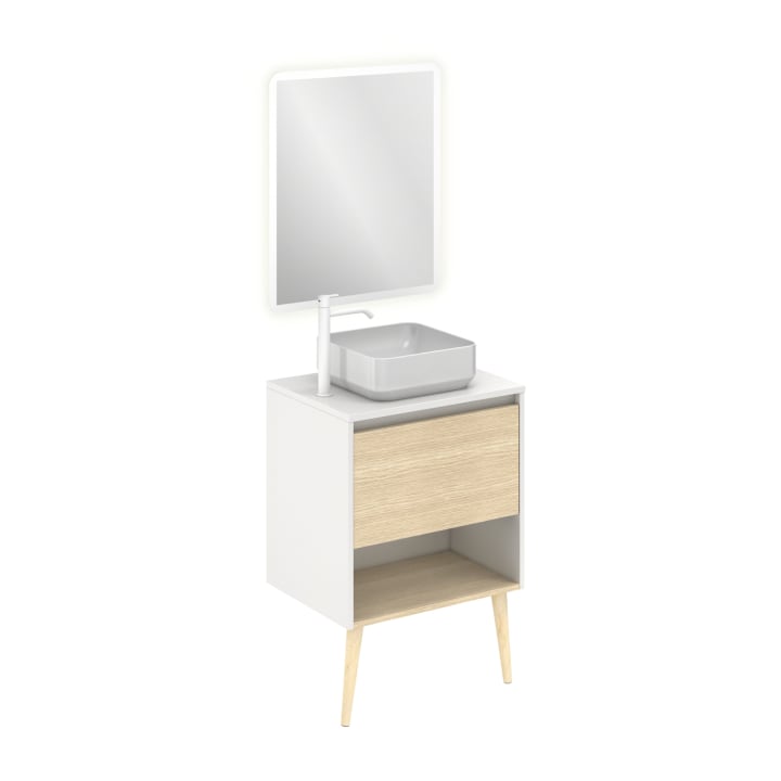 Conjunto mueble de baño con lavabo sobre encimera Amizuva Nara Top 3d 5