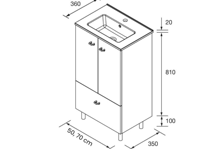 Conjunto mueble de baño fondo reducido 35 cm Salgar Inara Croquis 5