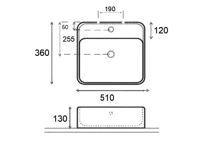 Lavabo sobre encimera Bruntec Reca Croquis 1