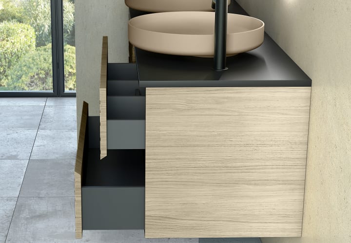 Mueble de baño con encimera de microtec negra Bruntec Kora Detalle 4