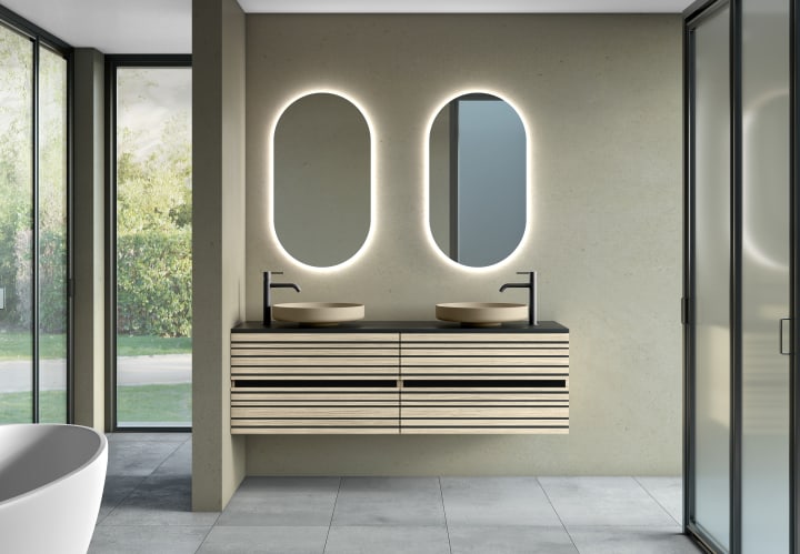 Mueble de baño con encimera de microtec negra Bruntec Kora Principal 1