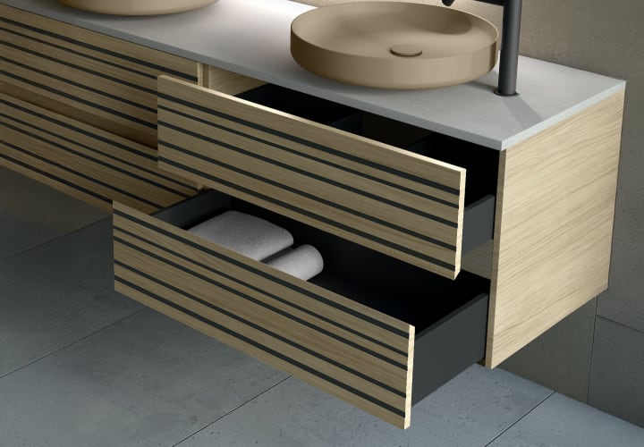 Mueble de baño con encimera de microtec negra Bruntec Kora Detalle 3