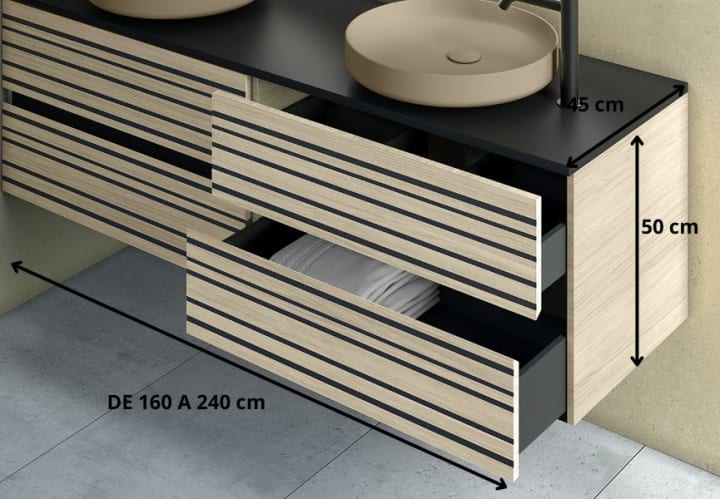 Mueble de baño con encimera de microtec negra Bruntec Kora Croquis 5