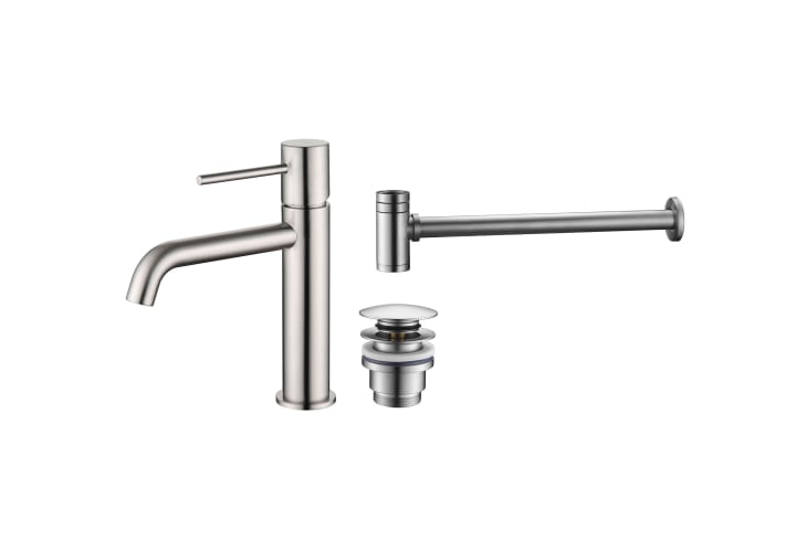 Pack Grifo de lavabo Monza + Válvula click-clack + Sifón visto redondo de Imex Principal 5