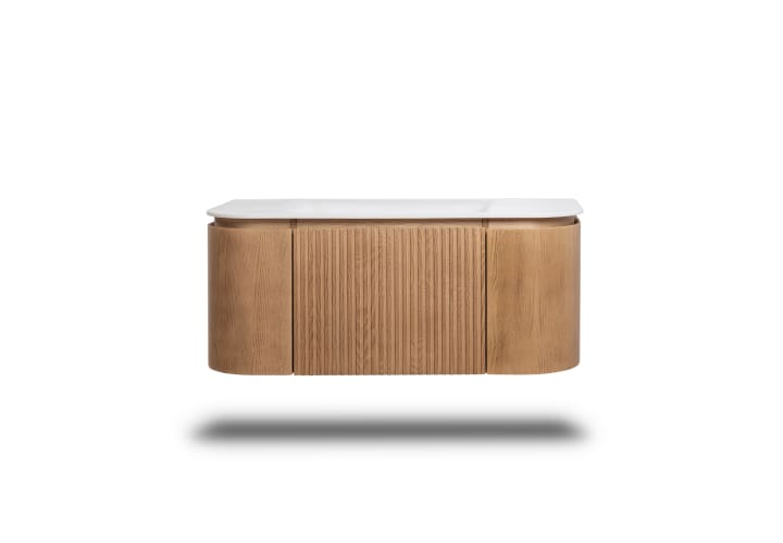 Conjunto de mueble de baño madera varias medidas, maciza de fresno con lavabo Solid Surface Bruntec Evo Curve Detalle 4