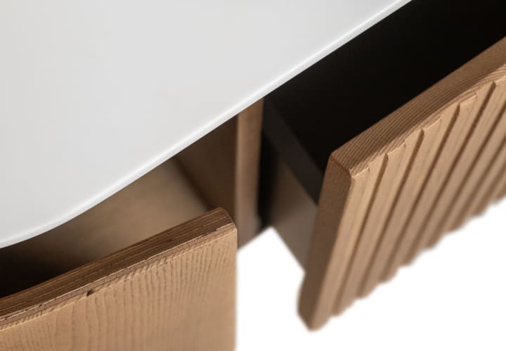 Conjunto de mueble de baño madera varias medidas, maciza de fresno con lavabo Solid Surface Bruntec Evo Curve Detalle 3