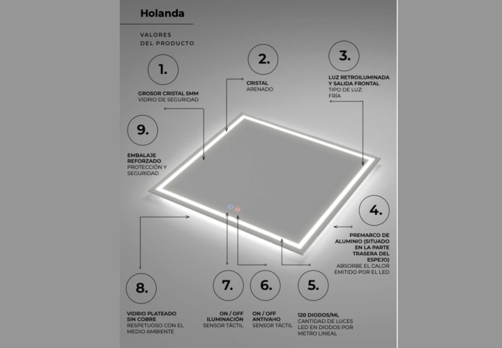 Espejo de baño con luz LED Ledimex Holanda Detalle 7