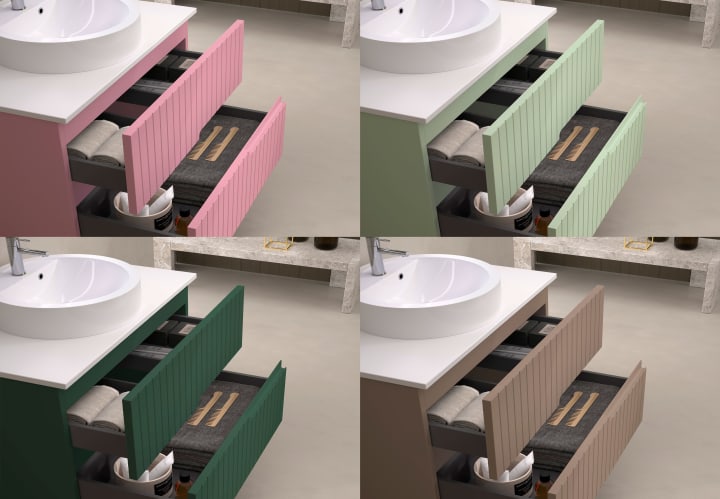 Mueble de baño con encimera piedra compactada blanca Bruntec Ebi colores Detalle 10