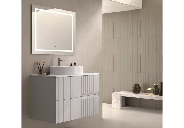 Mueble de baño con encimera piedra compactada blanca Bruntec Ebi colores Principal 4