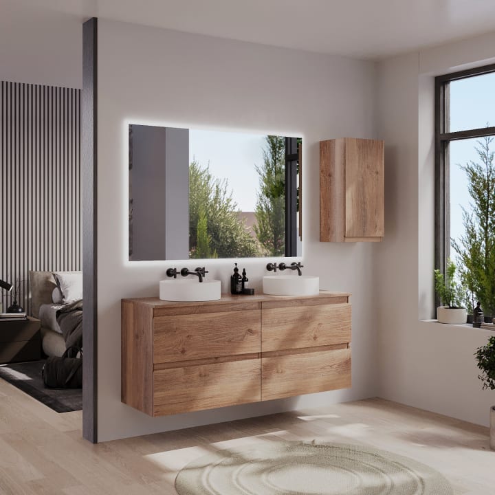 Mueble de baño color madera con encimera de madera Bruntec Vilma Principal 1
