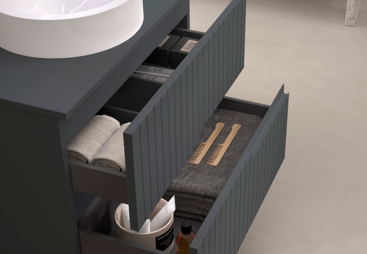 Mueble de baño con encimera piedra compactada del mismo color Bruntec Ebi colores Detalle 10