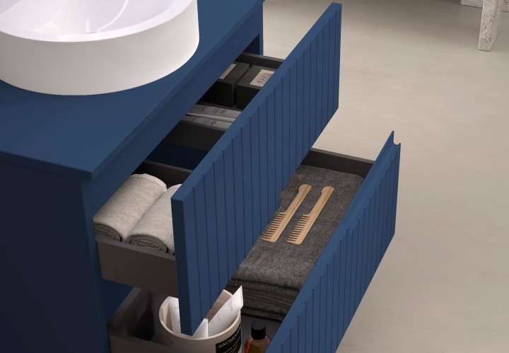 Mueble de baño con encimera piedra compactada del mismo color Bruntec Ebi colores Detalle 11