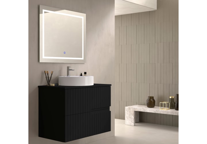 Mueble de baño con encimera piedra compactada del mismo color Bruntec Ebi colores Principal 2