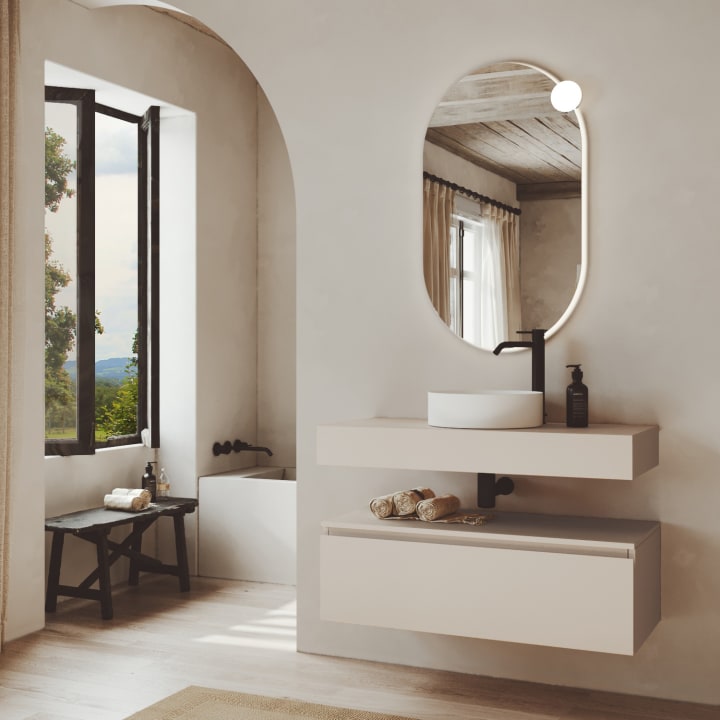 Conjunto mueble de baño MDF lacado con encimera de madera Bruntec Vilma Principal 2