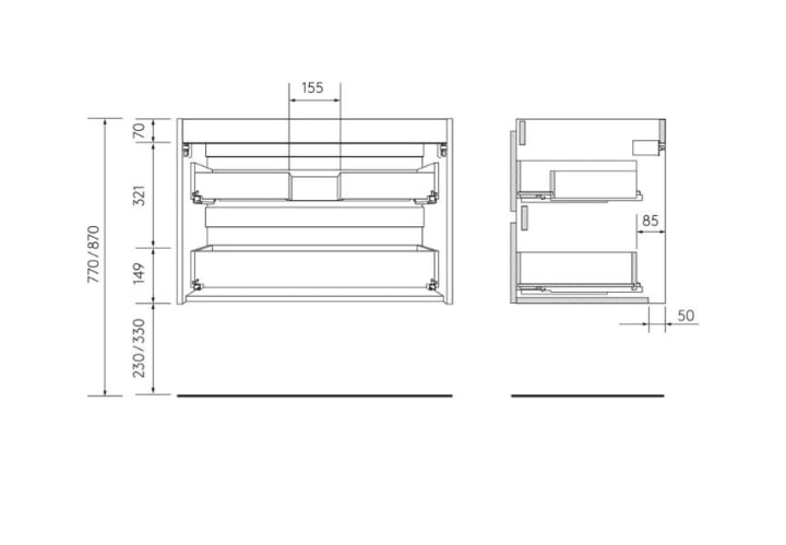 Mueble de baño para lavabo sobre encimera Salgar Bequia Croquis 11