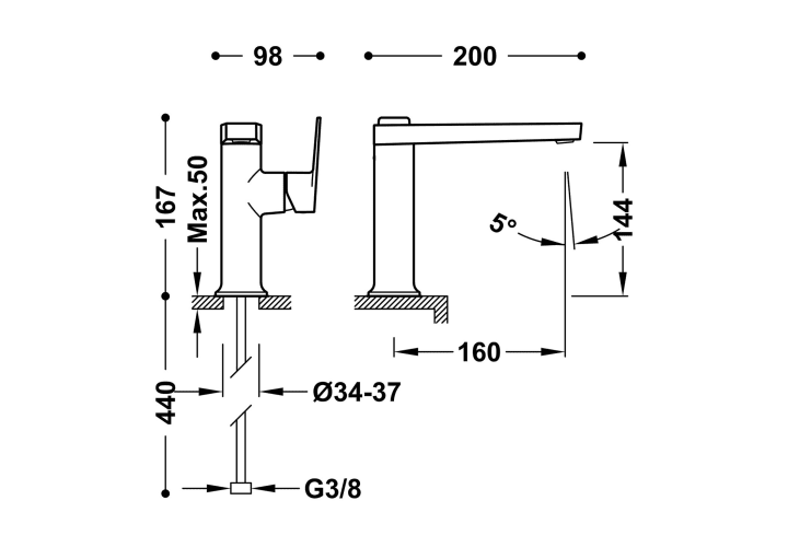 Grifo de lavabo Tres Project Croquis 12