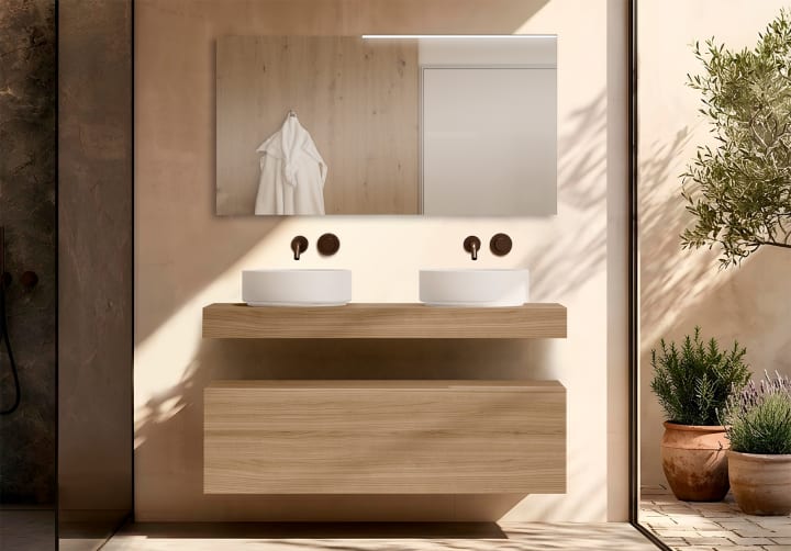 Mueble de baño con encimera de madera 10 cm de altura con cajonera Visobath Nomad monocolor Principal 3