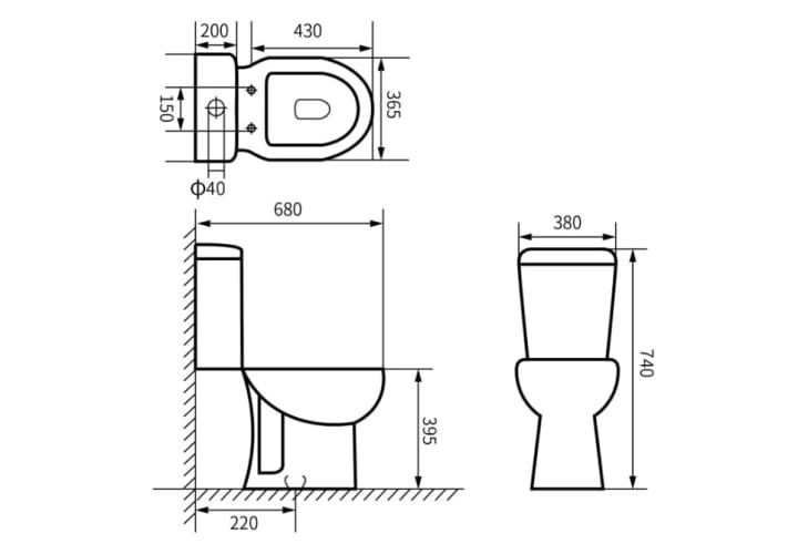 Inodoro a suelo Bruntec New Bolonia Croquis 2