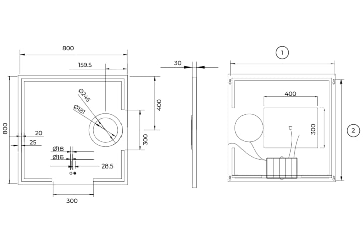 Espejo de baño con luz LED Ledimex Malta Croquis 13