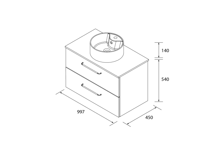 Conjunto mueble de baño con lavabo sobre encimera Salgar Morai Croquis 10
