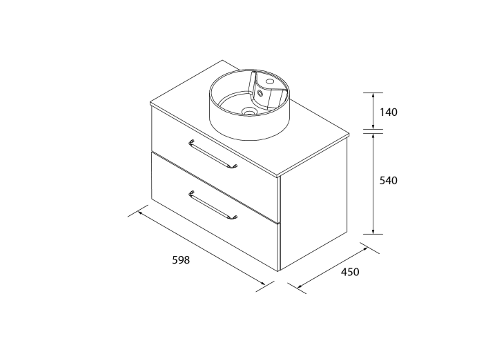 Conjunto mueble de baño con lavabo sobre encimera Salgar Morai Croquis 8