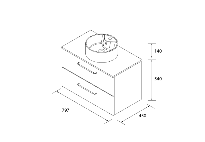 Conjunto mueble de baño con lavabo sobre encimera Salgar Morai Croquis 9