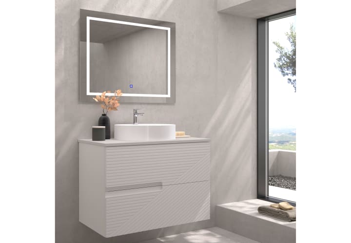 Mueble de baño con encimera piedra compactada mismo color de Bruntec Limo Principal 6