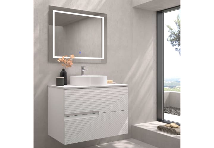 Mueble de baño con encimera piedra compactada mismo color de Bruntec Limo Principal 5