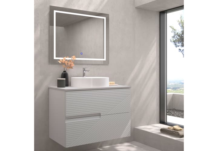 Mueble de baño con encimera piedra compactada mismo color de Bruntec Limo Principal 7