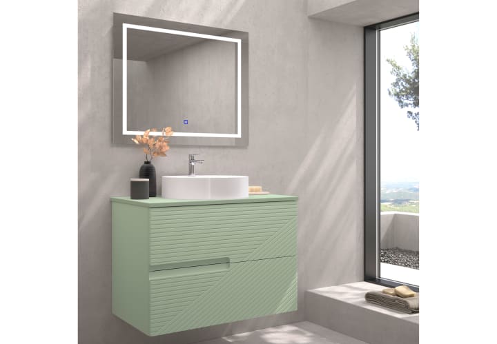 Mueble de baño con encimera piedra compactada mismo color de Bruntec Limo Principal 8