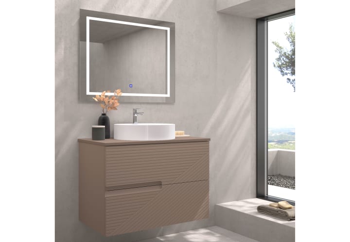 Mueble de baño con encimera piedra compactada mismo color de Bruntec Limo Principal 9