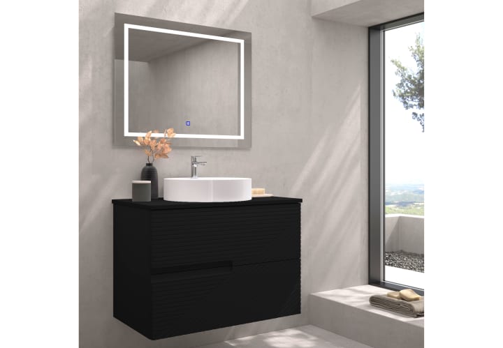 Mueble de baño con encimera piedra compactada mismo color de Bruntec Limo Principal 3